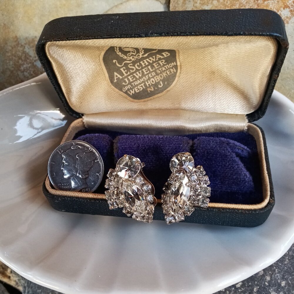 Circa 1950's Rhinestone Cluster Earrings